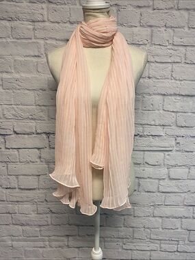 Betsey Johnson Pale Pink Pleated Chiffon Scarf with Ruffle Trim